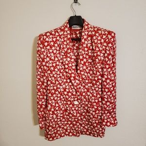Anne Klein II Red and White Silk Floral Blazer